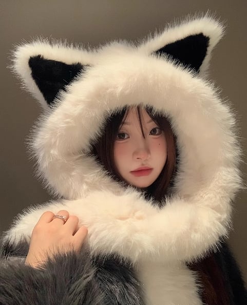 Thickened Anti Cold Plush Fox Ear Hat Scarf