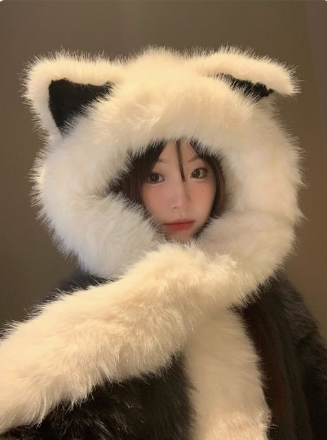 Thickened Anti Cold Plush Fox Ear Hat Scarf