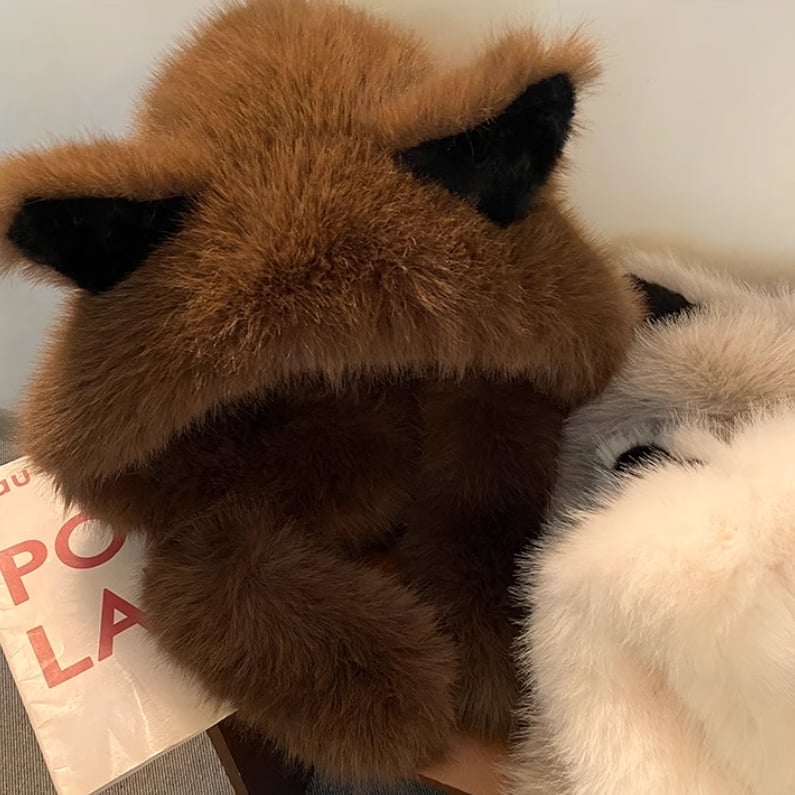 Thickened Anti Cold Plush Fox Ear Hat Scarf