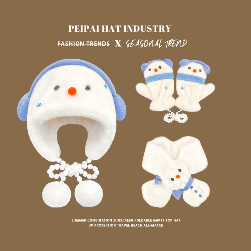 Cute Snowman Hat, Gloves, And Scarf Set Cute Snowman Hat, Gloves, And Scarf Set