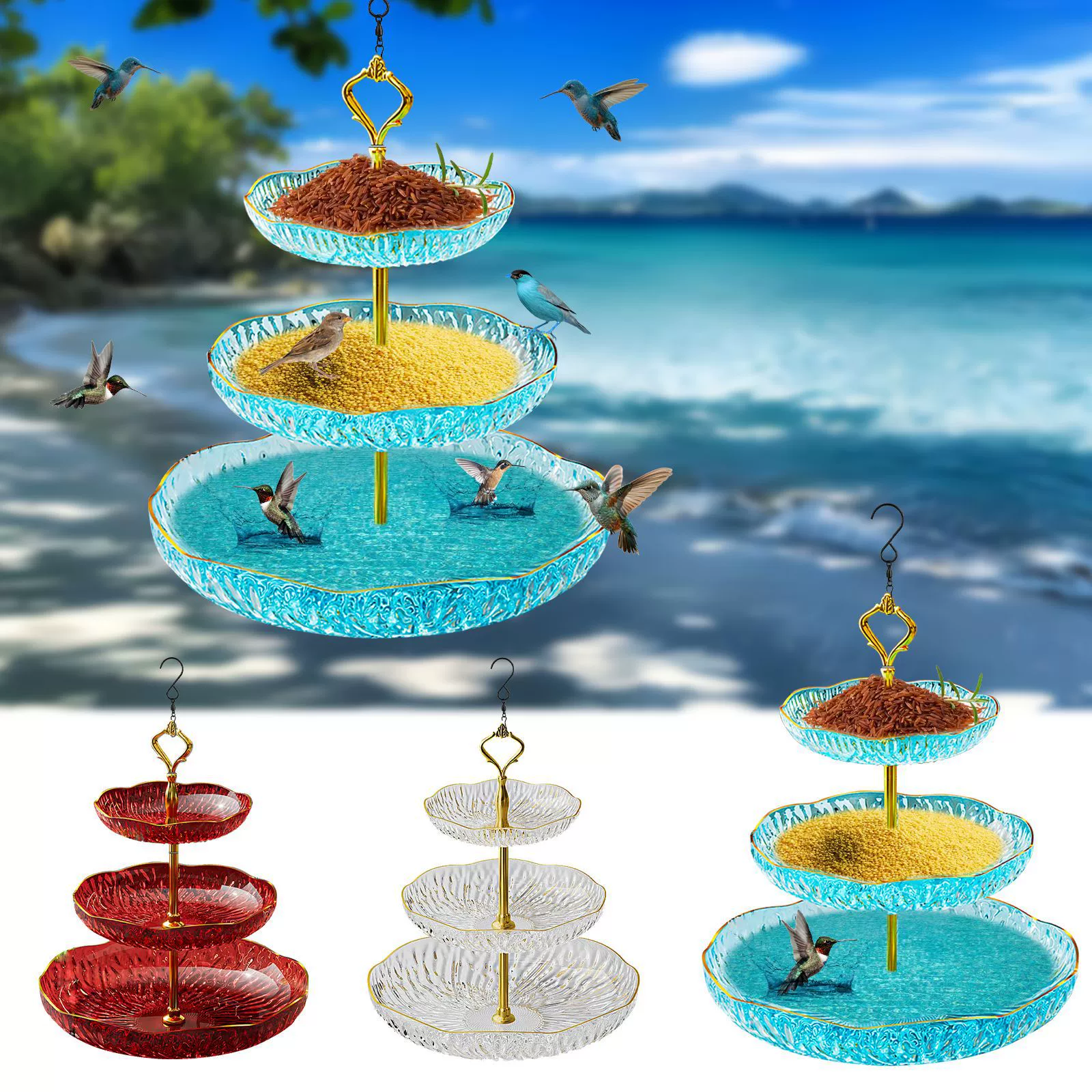 New Outdoor Garden Hanging Bird Feeder & Bath