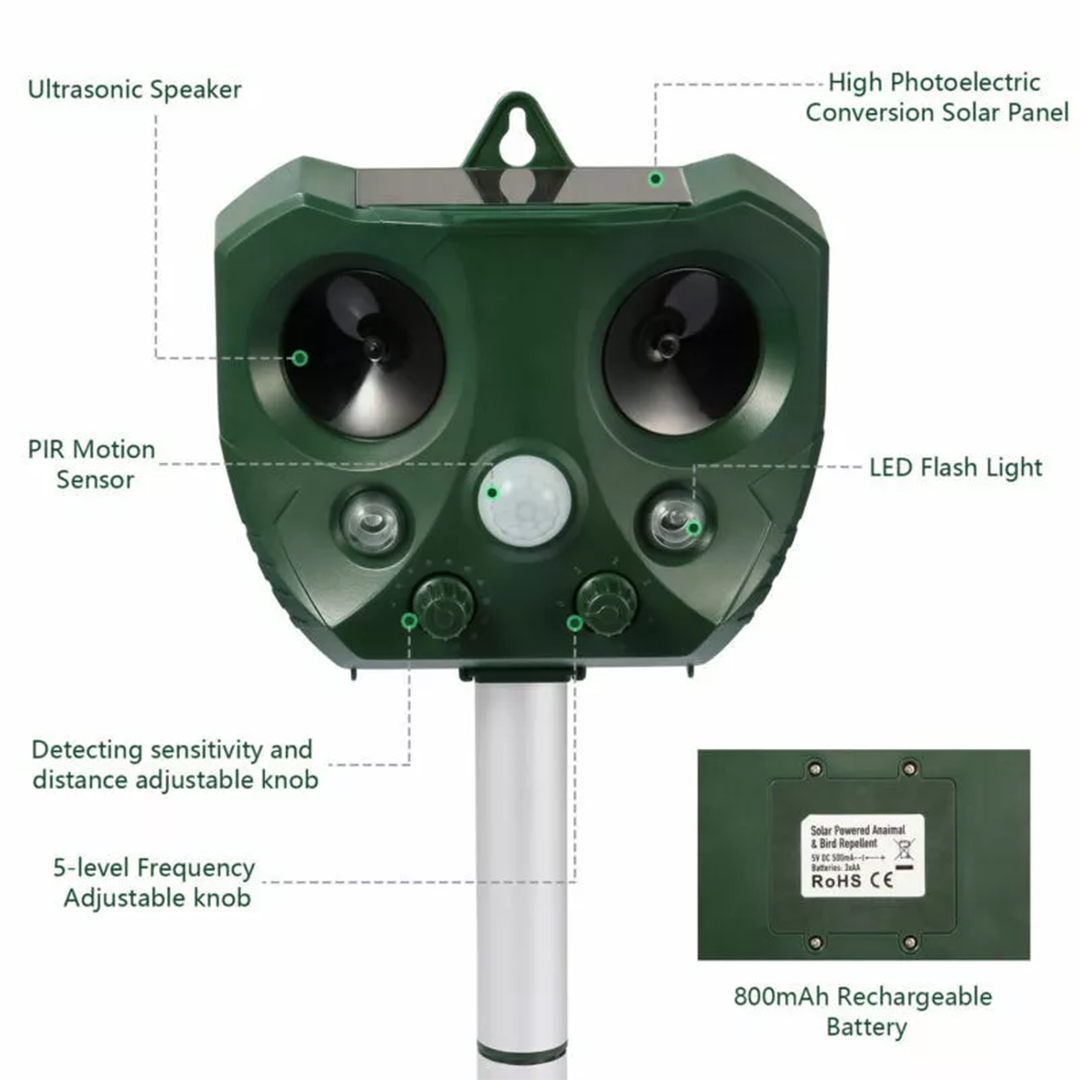 Solar Ultrasonic Bird Repeller – Motion Sensor Pest Deterrent for Yard, Porch & Trees