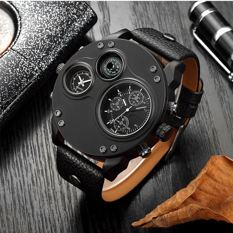 Men's Dual Time Zone Analog Watch with Compass Men's Dual Time Zone Analog Watch with Compass