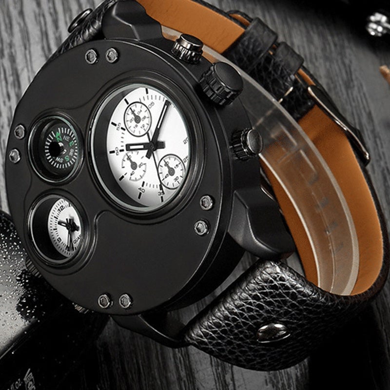Men's Dual Time Zone Analog Watch with Compass Men's Dual Time Zone Analog Watch with Compass