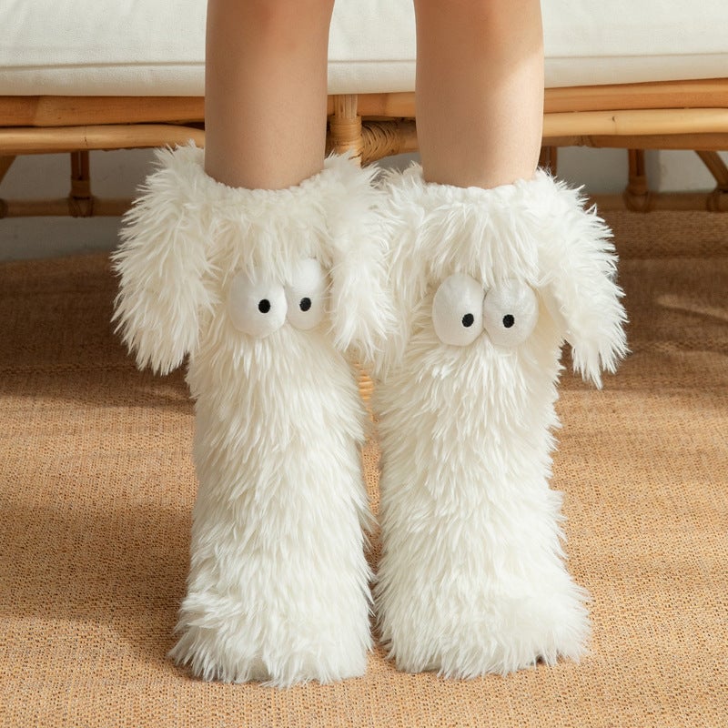 Big Eye Plush Slipper Socks - Cozy & Non-Slip Floor Socks