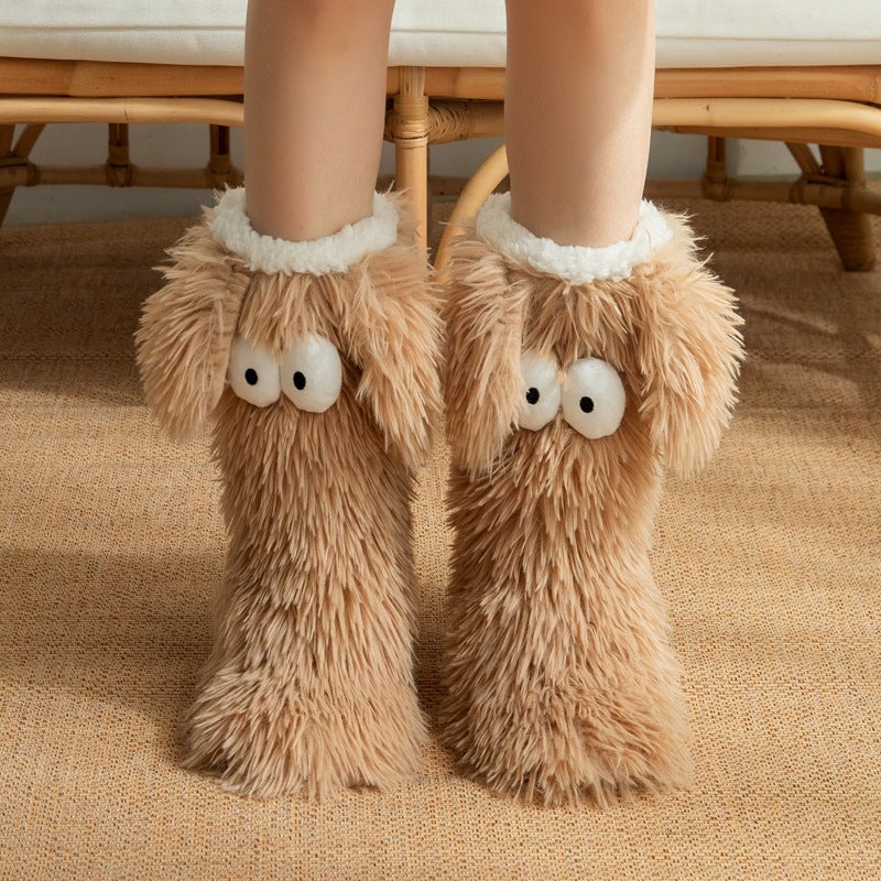 Big Eye Plush Slipper Socks - Cozy & Non-Slip Floor Socks