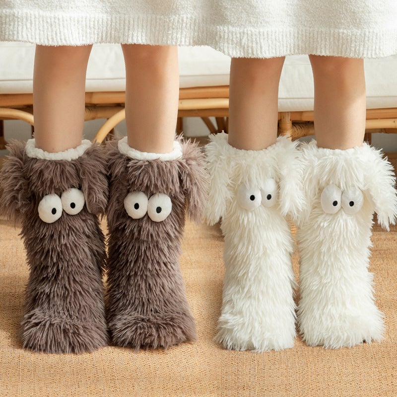 Big Eye Plush Slipper Socks - Cozy & Non-Slip Floor Socks