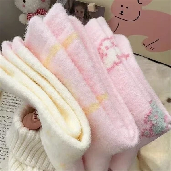 Cozy Fuzzy Winter Sleep Socks for Women – Soft Plush Pink Cute Cartoon Thick Warm Home Socks