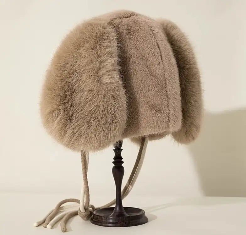 Plush Bunny Hat with Blush Cheeks - Cozy Animal Ear Beanie